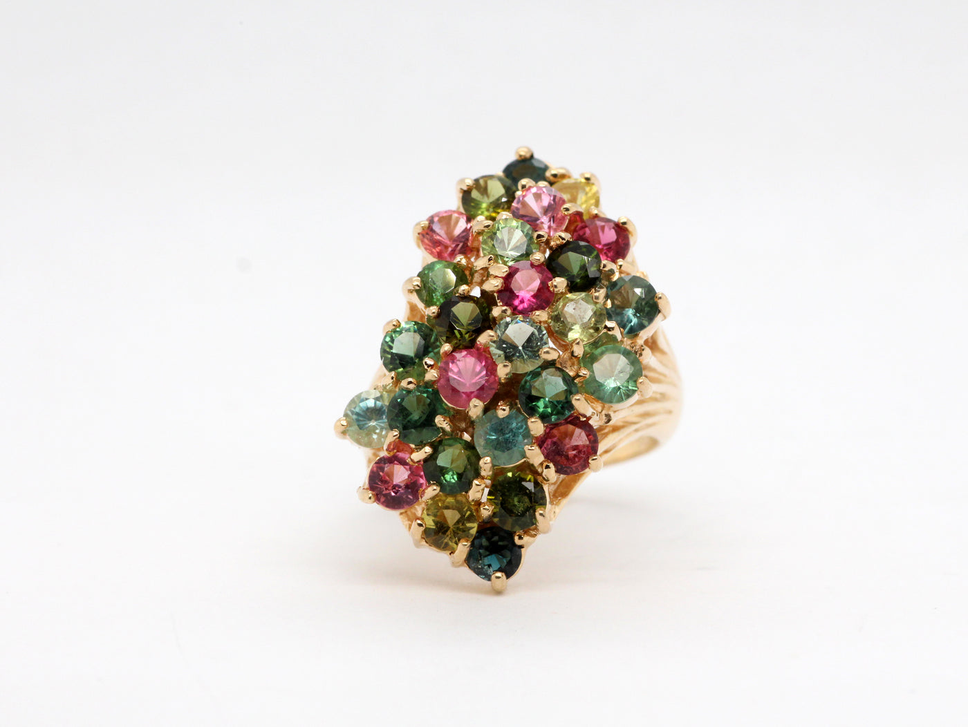 Estate 14KW Multi Stone Quartz Topaz and Tourmaline Ring