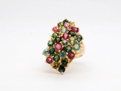 Estate 14KW Multi Stone Quartz Topaz and Tourmaline Ring