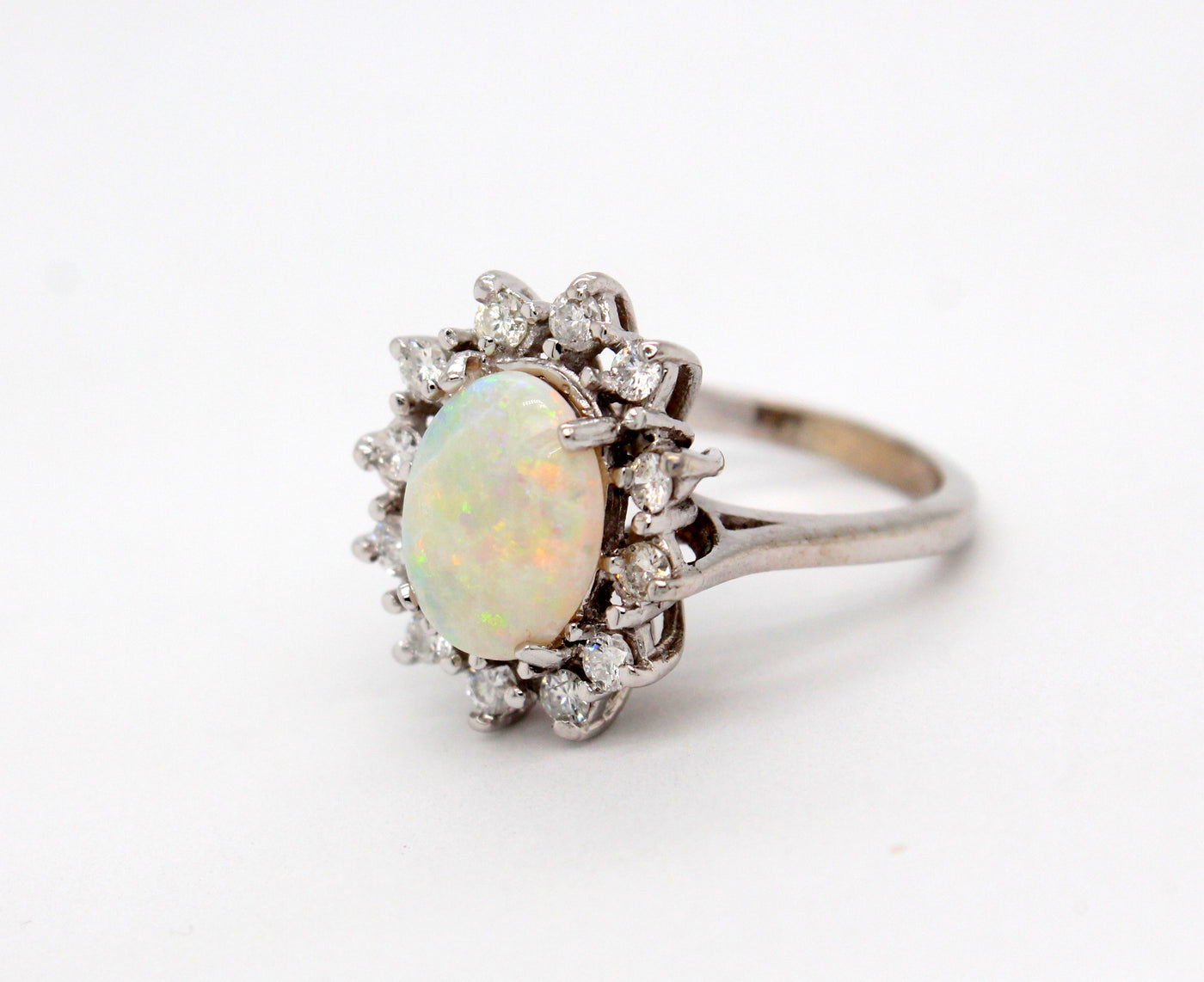 Estate 14KW 1.65 Ct Opal and .30 Cttw Diamond Ring