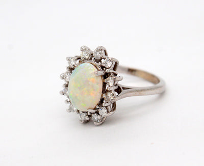 Estate 14KW 1.65 Ct Opal and .30 Cttw Diamond Ring