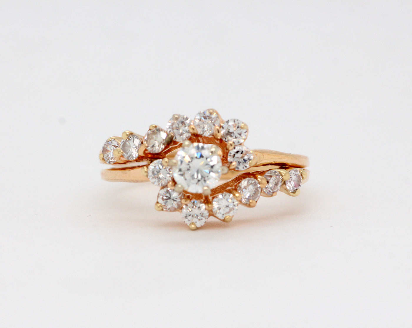 Estate 14KY .79 Cttw Diamond Wedding Set I in color and SI1 in Clarity