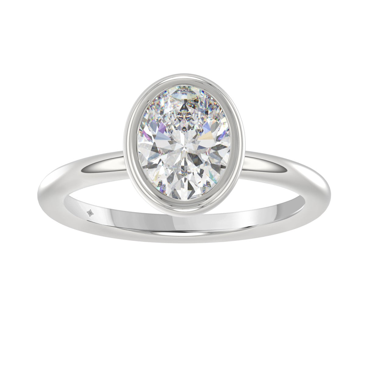 14KW 2.00 Ct Lab Grown Oval Brilliant Bezel Set Solitaire Ring
