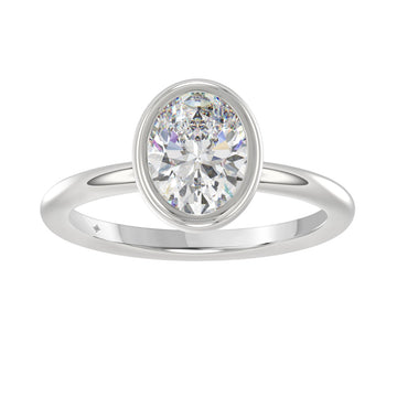 14KW 2.00 Ct Lab Grown Oval Brilliant Bezel Set Solitaire Ring