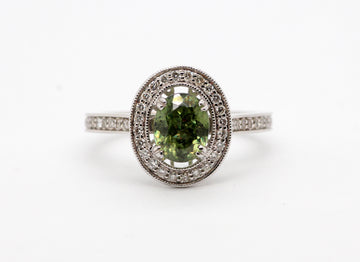 14kw 1.79 ct demantoid garnet and diamond ring, .40 cttw h-si2