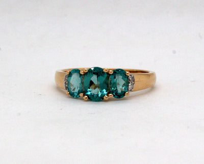 Estate 14KY 2.24 Cttw Bluish-Green Quartz and .03 Cttw Diamond Ring