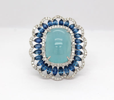 Estate 18KW Cabachon Chalsedony, 3.50 Cttw Sapphire and 1.20 Cttw Diam