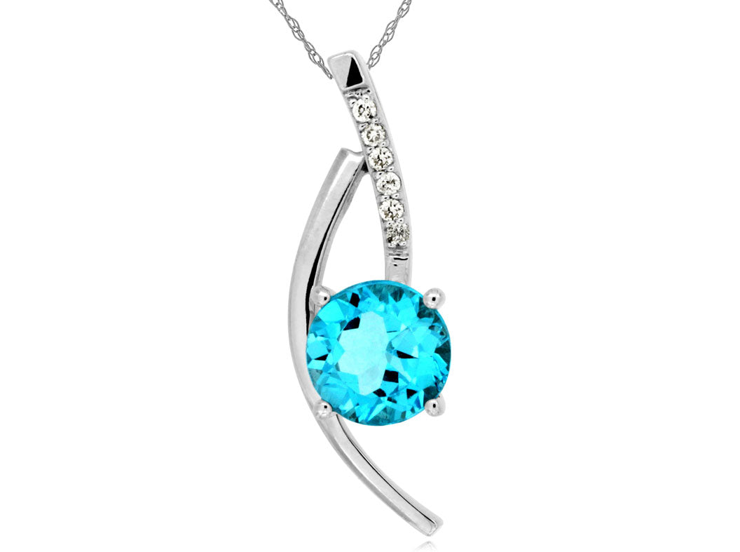 14KW 1.50 Ct Blue Topaz and .05 Cttw Diamond Pendant