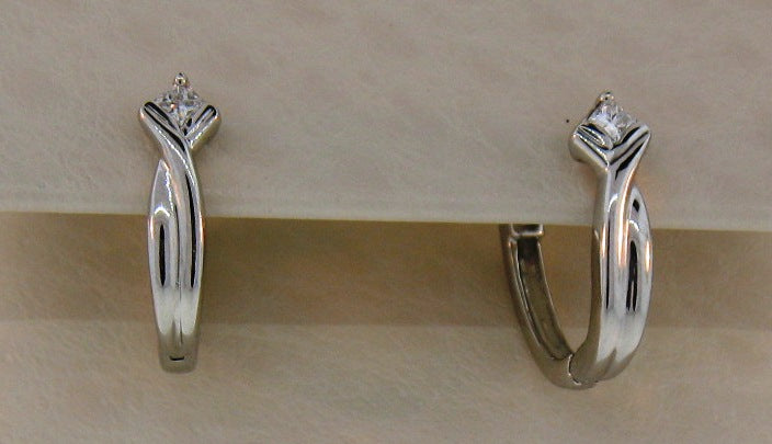 PLATINUM .10 CTTW PRINCESS CUT HOOP EARRINGS