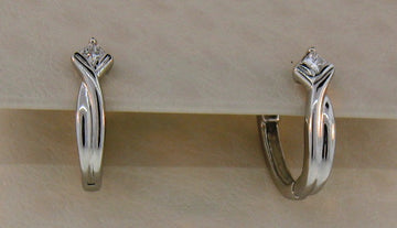 PLATINUM .10 CTTW PRINCESS CUT HOOP EARRINGS