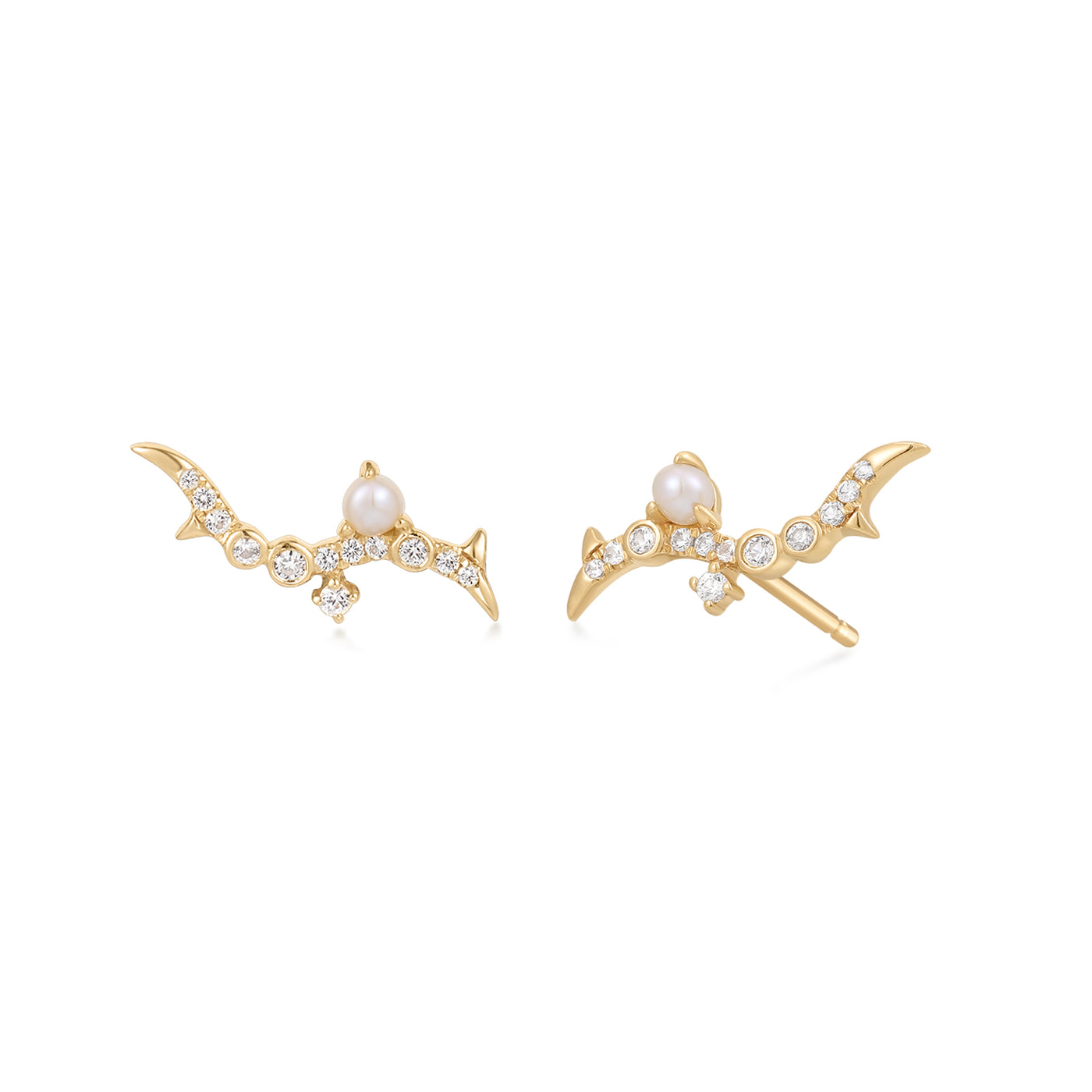 KAIA  Pearl and White Sapphire Climber Studs