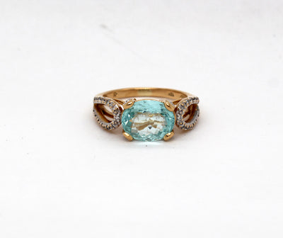 Estate 18KY 3.00 Ct Aquamarine and .20 Cttw Diamond Ring G in Color an