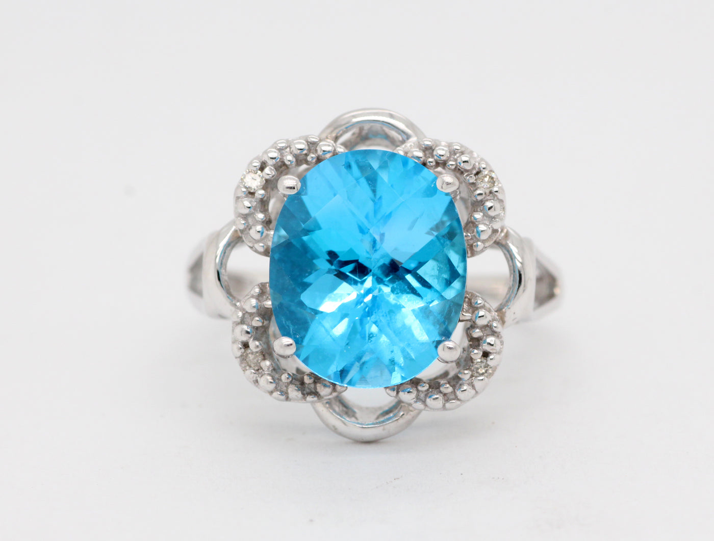 Estate 10KW 6.00 Ct Blue Topaz and Diamond Ring