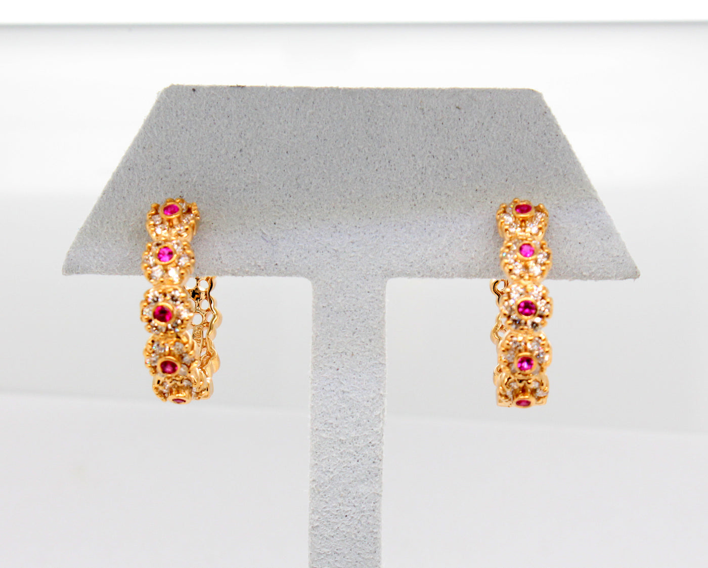 Estate 14KY .20 Cttw Ruby and .50 Cttw Diamond Hoop Earrings H in Colo