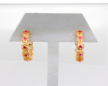 Estate 14KY .20 Cttw Ruby and .50 Cttw Diamond Hoop Earrings H in Colo