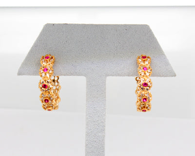 Estate 14KY .20 Cttw Ruby and .50 Cttw Diamond Hoop Earrings H in Colo