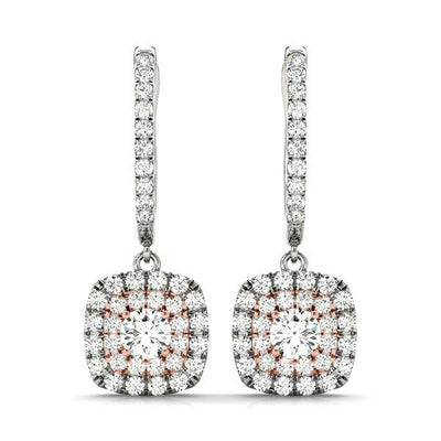 18K Rose Gold 7/8 ct tw Halo Diamond Earring