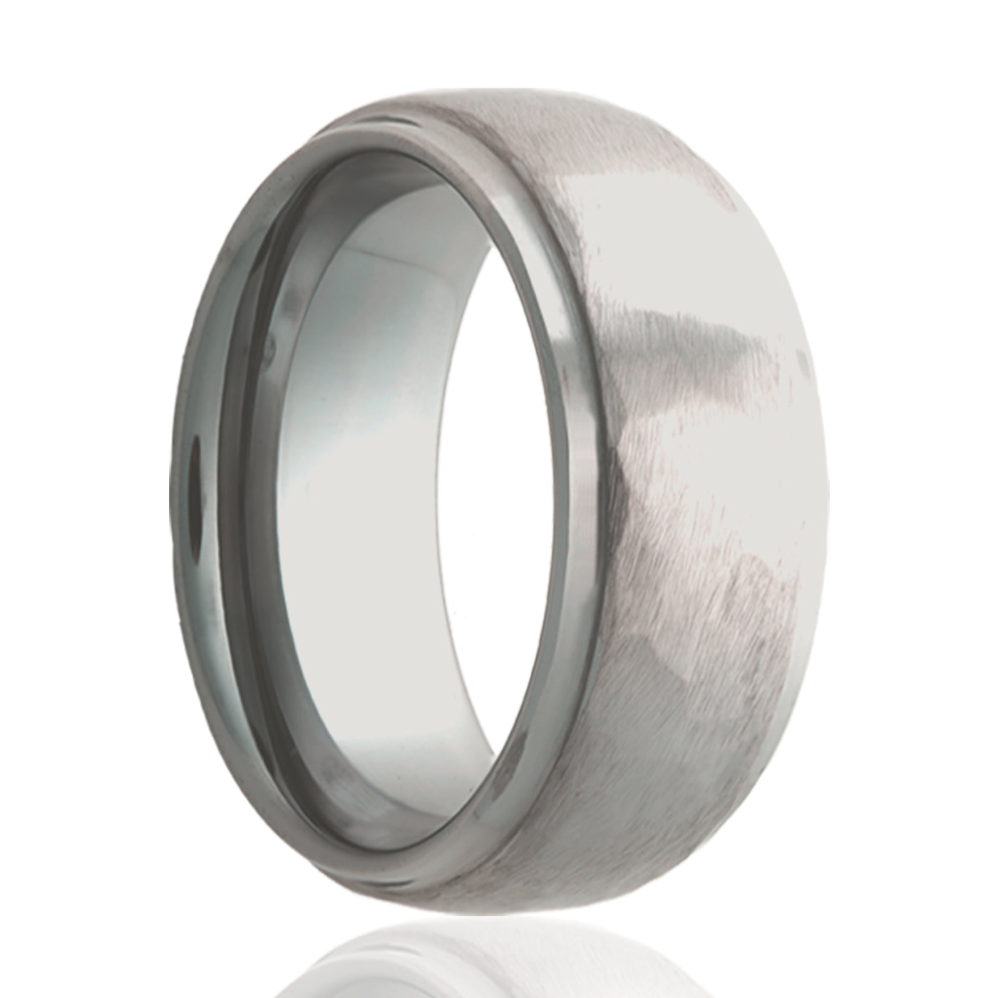 8mm Tungsten Carbide dome step edge Hammer finish ring