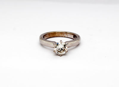 14KW .90 Ct Round Brilliant Diamond Solitaire Ring with H in Color and