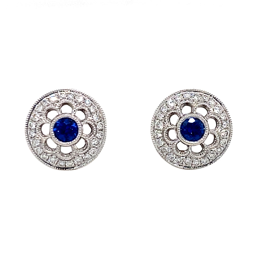18KW .29 Cttw Sapphire and .28 Cttw Diamond Earrings