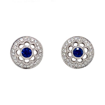 18KW .29 Cttw Sapphire and .28 Cttw Diamond Earrings