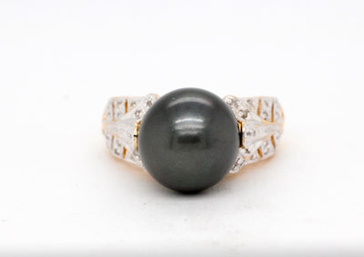 14KY 12 mm Tahitian Pearl and Diamond Ring
