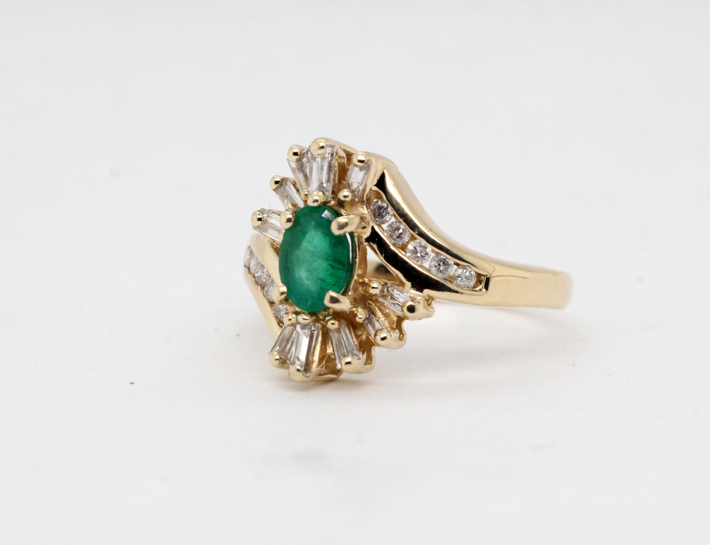 Estate 14KY .78 Ct Emerald and Diamond Ring