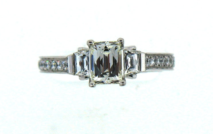 PLAT .77  Cttw Tycoon Cut 3 Stone Semi Mount Engagement Ring Setting (not with center stone)