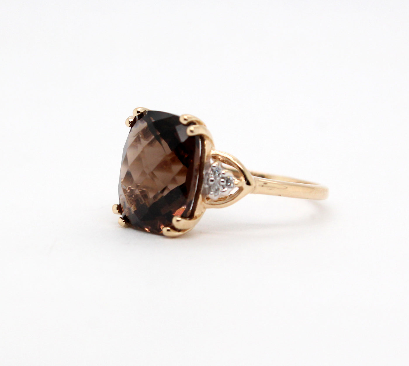 Estate 10KY 4.50 Ct Smoky Quarts and .05 Cttw Diamond Ring