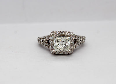Estate 18KW Diamond Engagement Ring with 1.52 Ct Princess Cut Center H