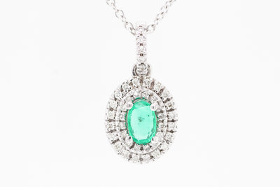 14KW .41 CT EMERALD AND DIAMOND PENDANT, .20 CTTW, H-SI2 image