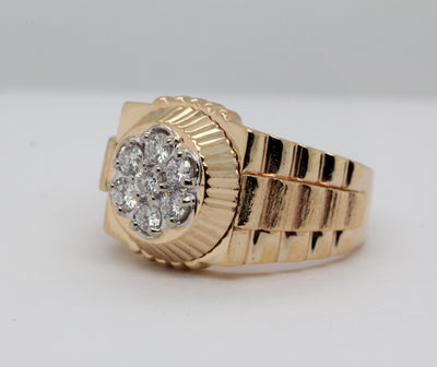 Estate 14KY 1.00 Cttw Diamond Gents Rolex Style Ring H in Color and SI
