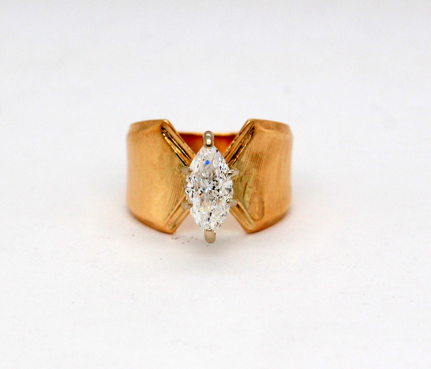 Estate 14KY .80 Ct Marquise Diamond Wide Solitaire Ring