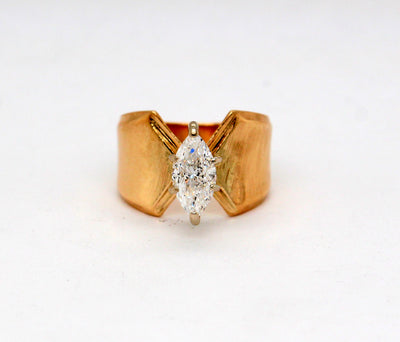 Estate 14KY .80 Ct Marquise Diamond Wide Solitaire Ring