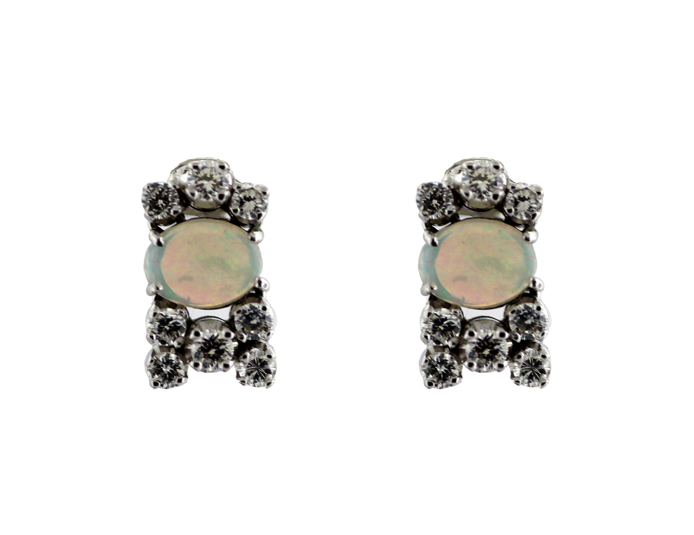 14KW .90 CTTW OPAL AND DIAMOND EARRINGS .64 CTTW H-SI1