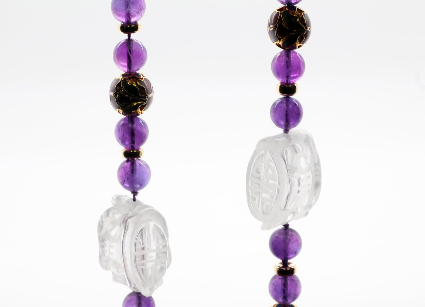 Estate 14KY 8 mm Amethyst and colorless Quartz necklace 30"