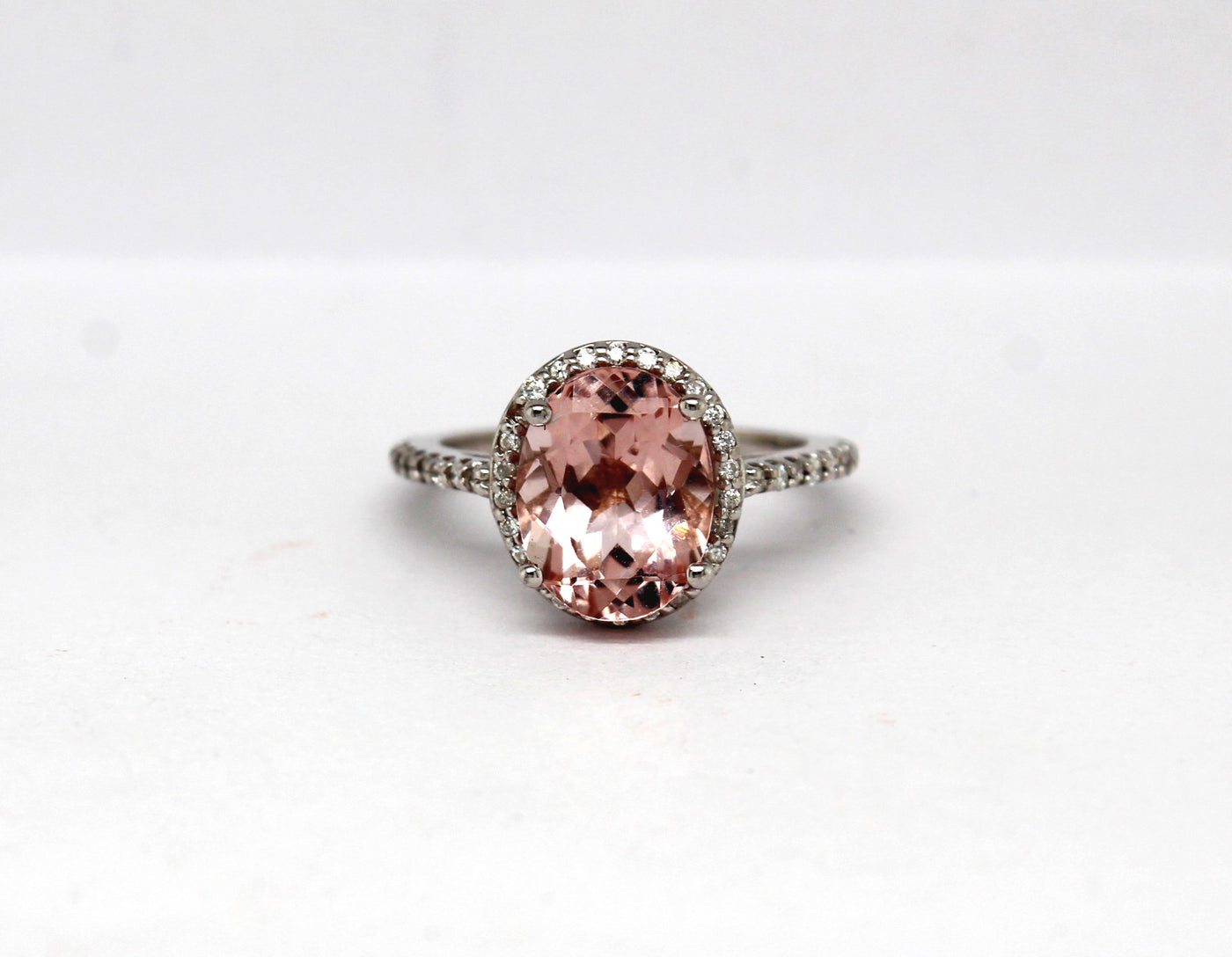 14KW 3.50 Ct Morganite and .25 Cttw Diamond Ring