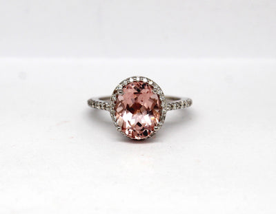 14KW 3.50 Ct Morganite and .25 Cttw Diamond Ring