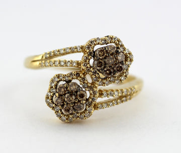 14KY .85 CTTW BROWN AND WHITE DIAMOND FASHION RING