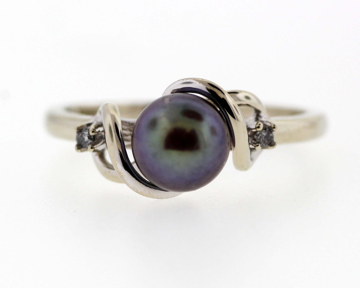 10KW 6.5MM BLACK PEARL AND DIAMOND RING .02CTTW
