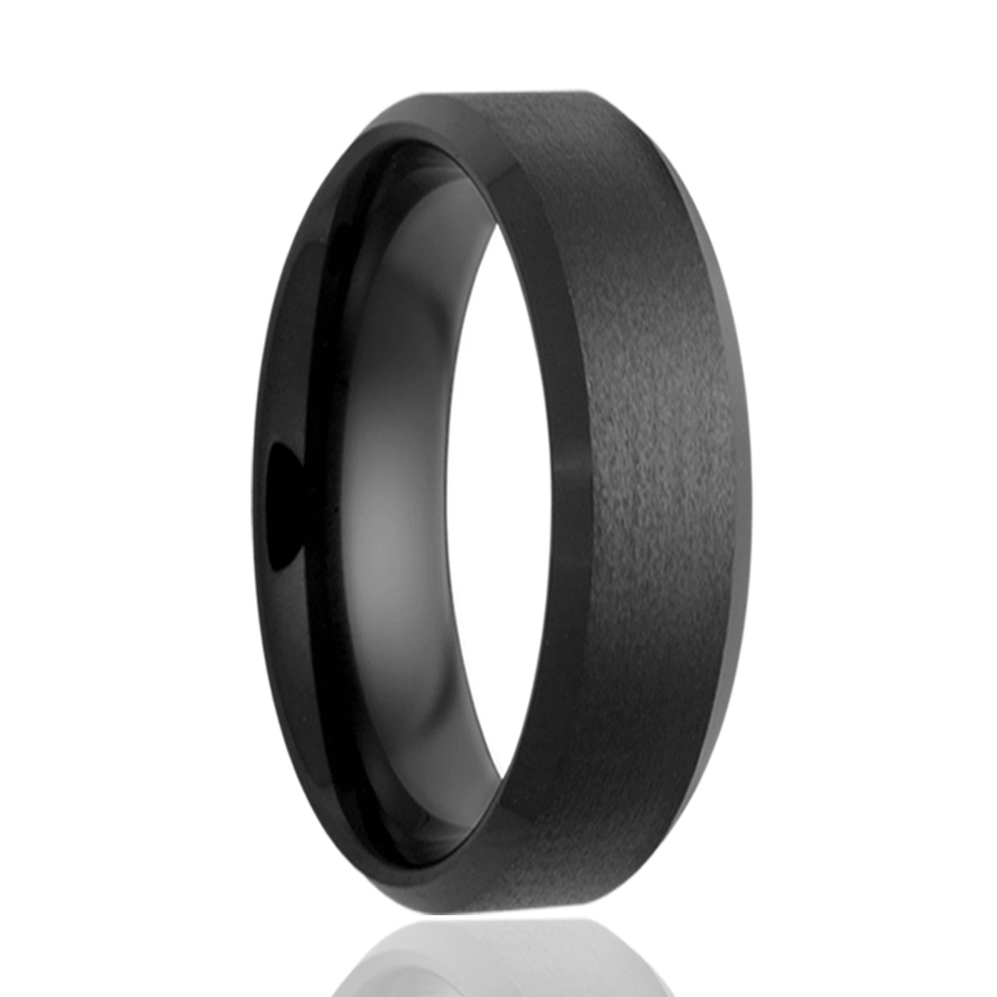 6mm Black Ceramic Bevel Satin Center ring