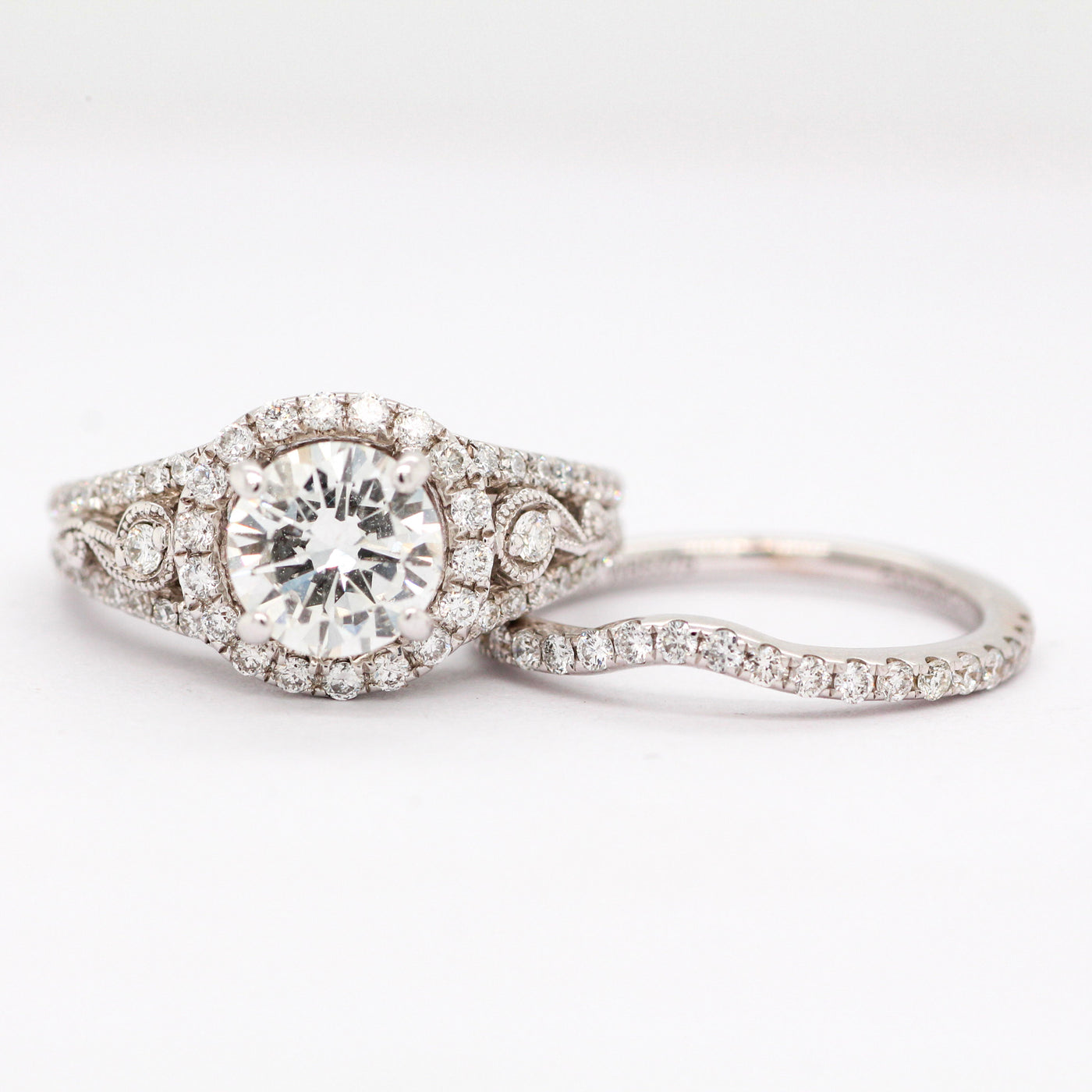 14KW 1.71 CTTW DIAMOND WEDDING SET 1.04 CT CTR H-SI1 N1100