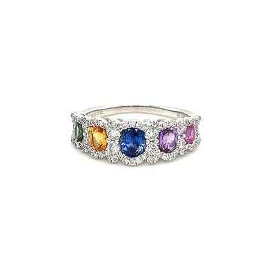 18KW 1.34 Cttw Multi Color Sapphire and Diamond Ring