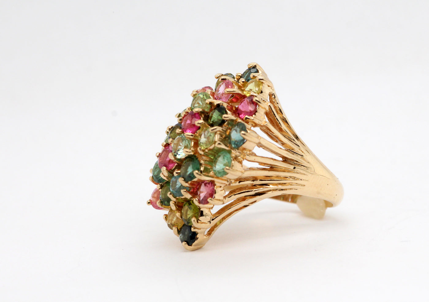 Estate 14KW Multi Stone Quartz Topaz and Tourmaline Ring