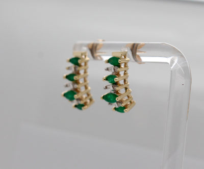 Estate 10KY .70 Cttw Emerald and .15 Cttw Diamond Earrings H in Color