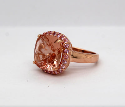 14KR 10.00 Ct Morganite and .50 Cttw Pink Sapphire Ring