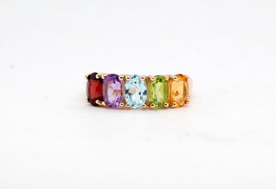 Estate 14KY Citrine, Peridot, Blue Topaz, Amethyst and Garnet Ring