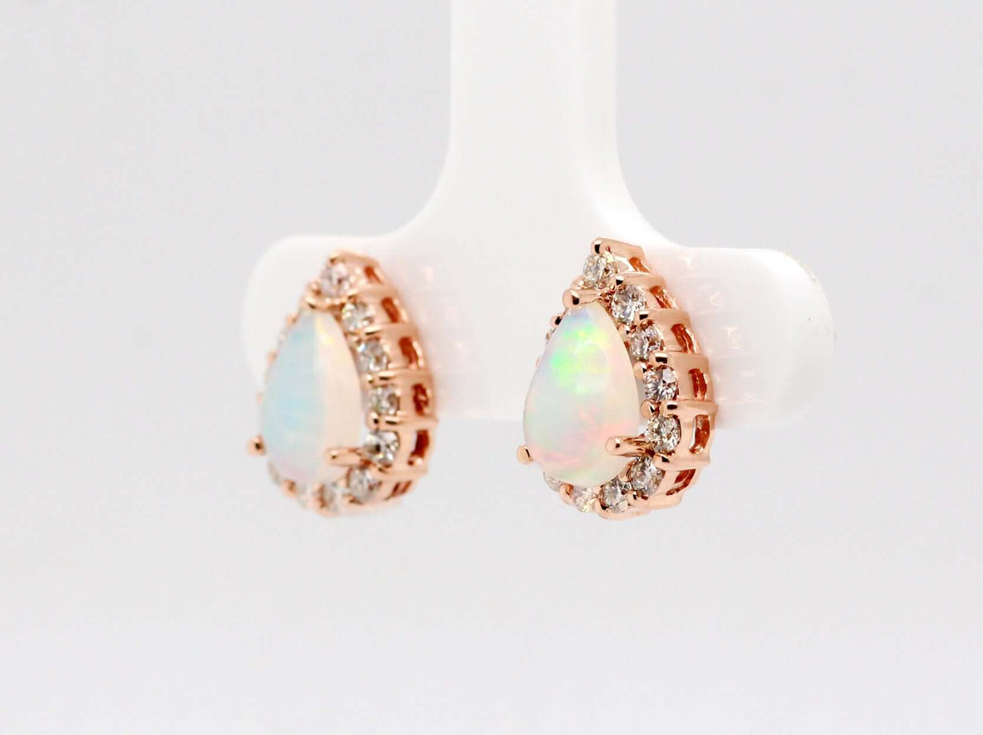 14KR 1.40 Cttw Opal and Diamond Halo Stud Earrings image