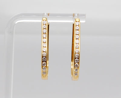 Estate 18KY .75 Cttw Diamond Hoop Earrings