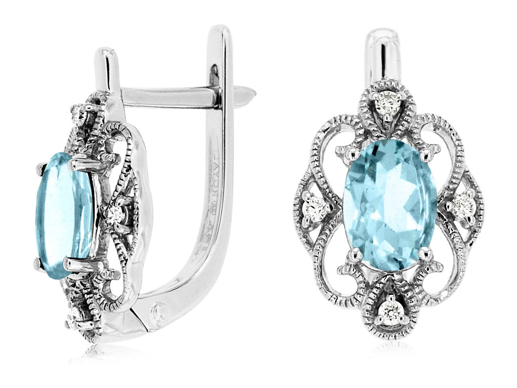 14KW 1.40 Cttw Aquamarine and Diamond Earrings