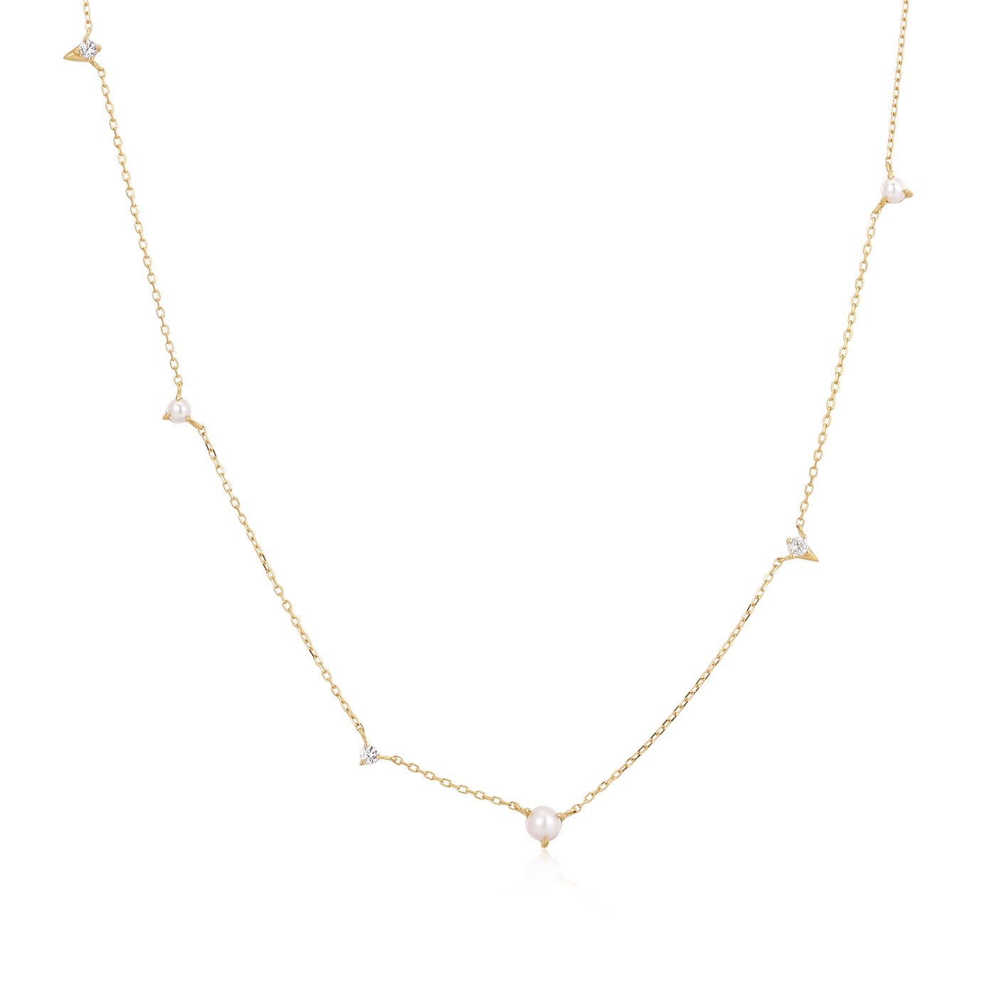 SABRINA Pearl and White Sapphire Asymmetrical Station Necklace